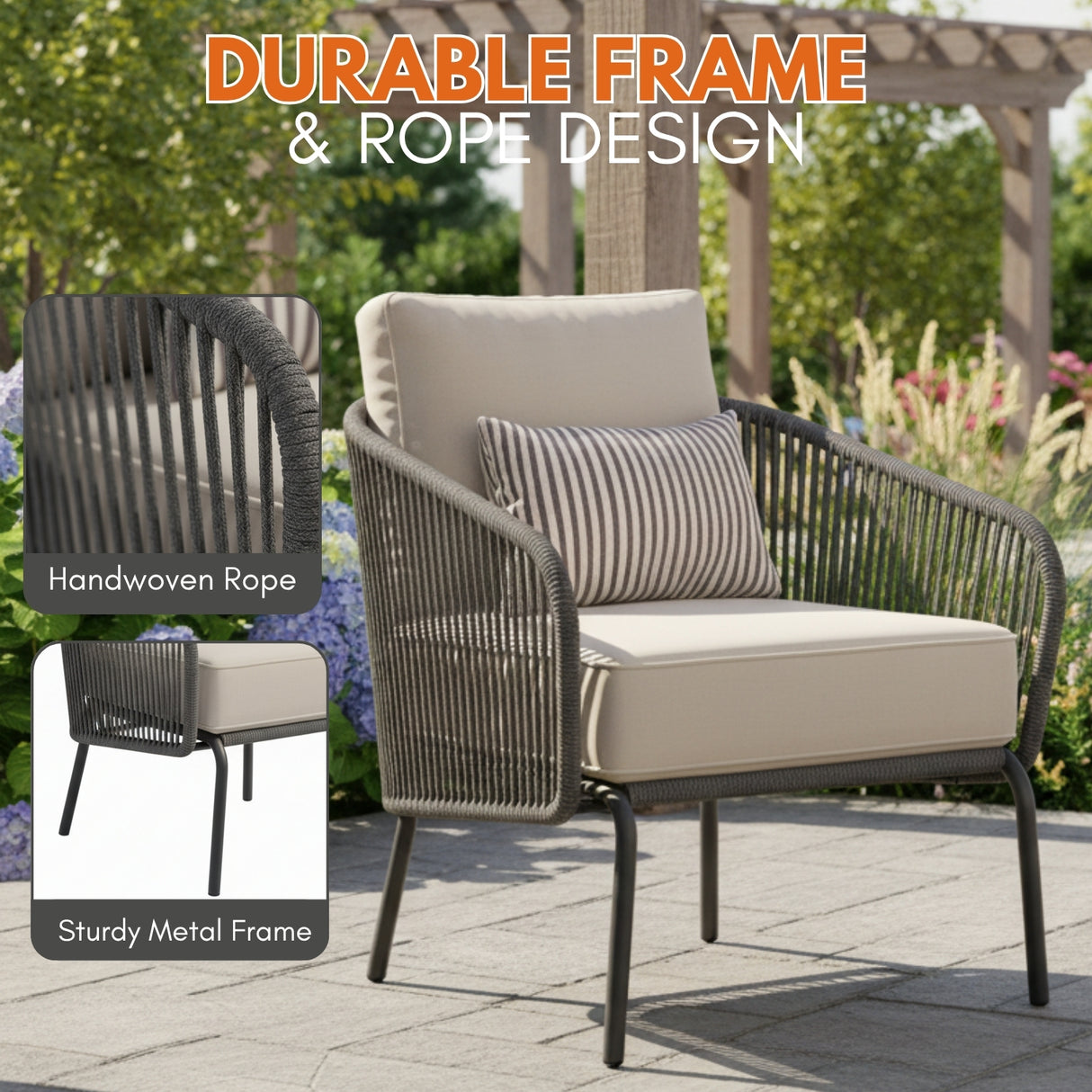 Outdoor Rope 2-Piece Sofa Chairs (Grey & Off-White)