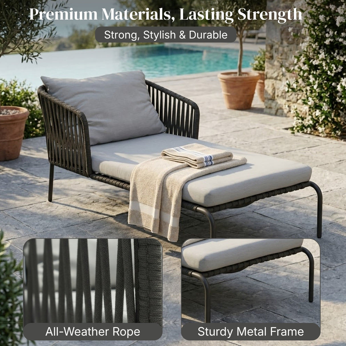 Outdoor All-Weather Resistant Rope Lounger Set (Grey)