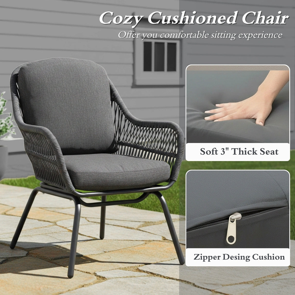 3 Piece Outdoor Rope Patio Set