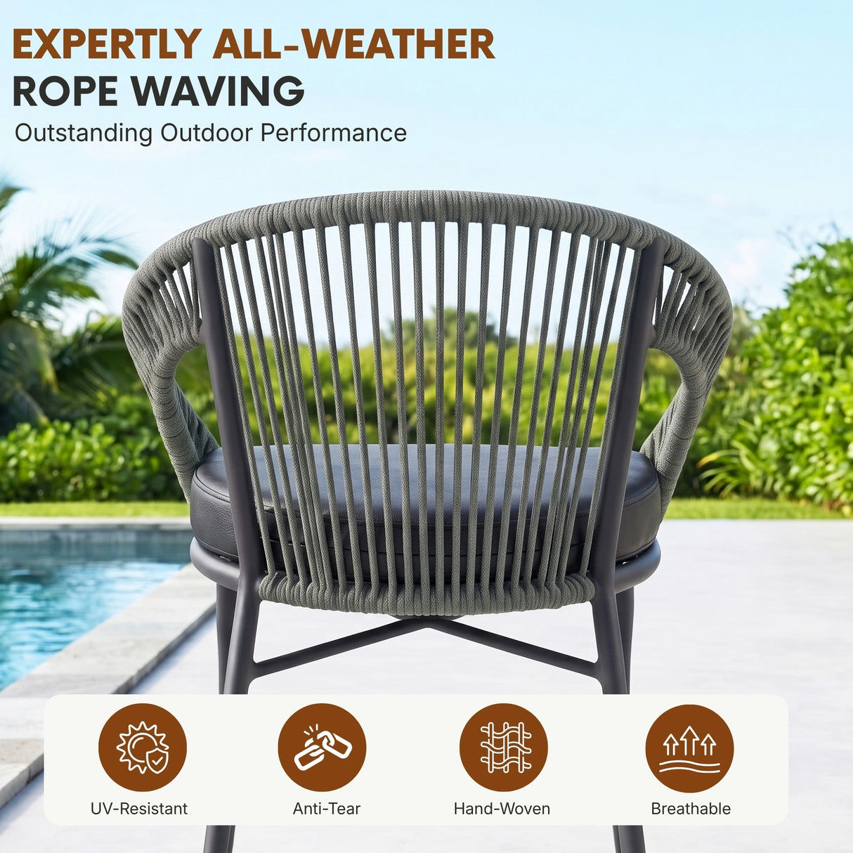 Outdoor 4-Seater Patio Rope Conversation Set (Grey & Dark Grey)