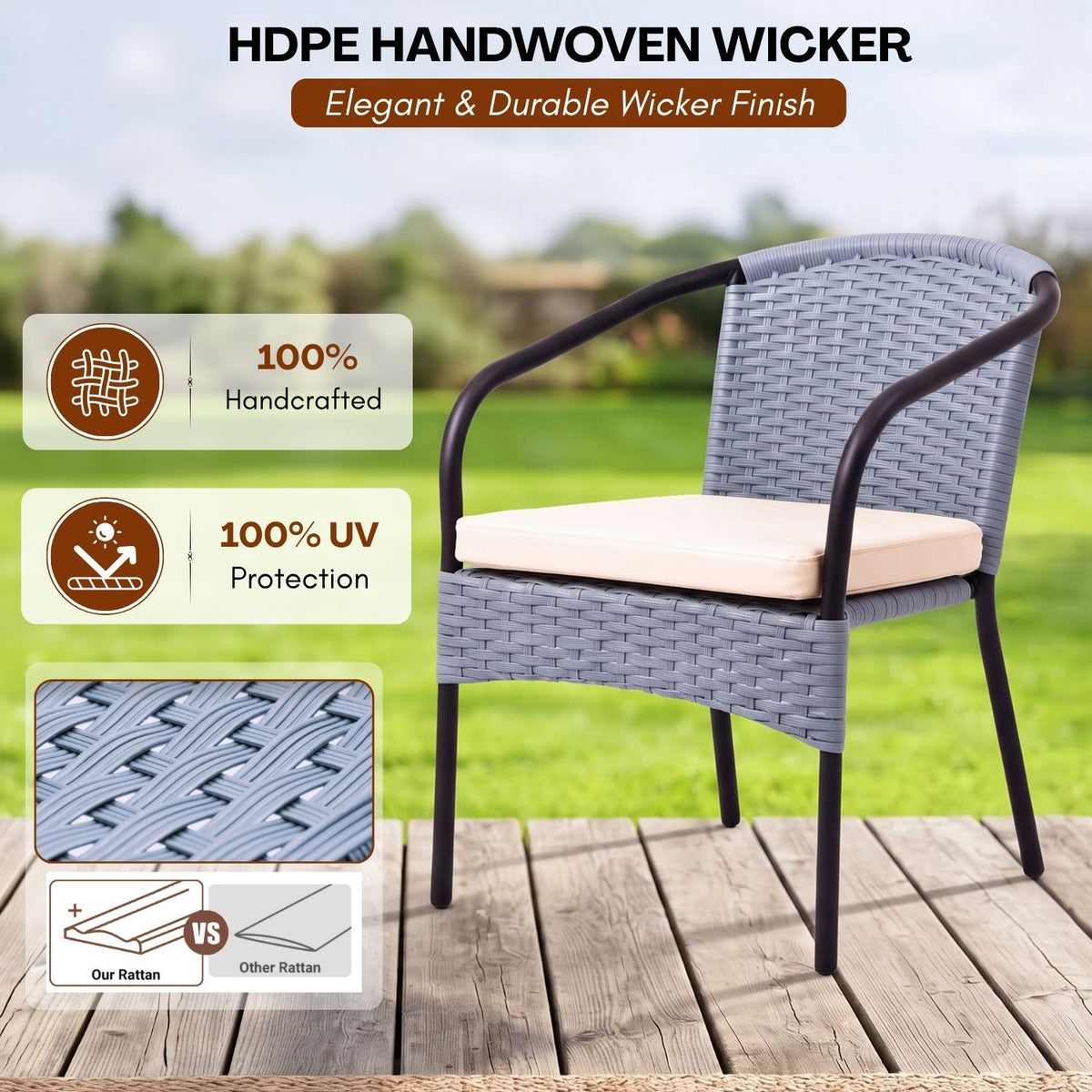 3 Piece Outdoor Wicker Patio Furniture Set (Silver & Cream)