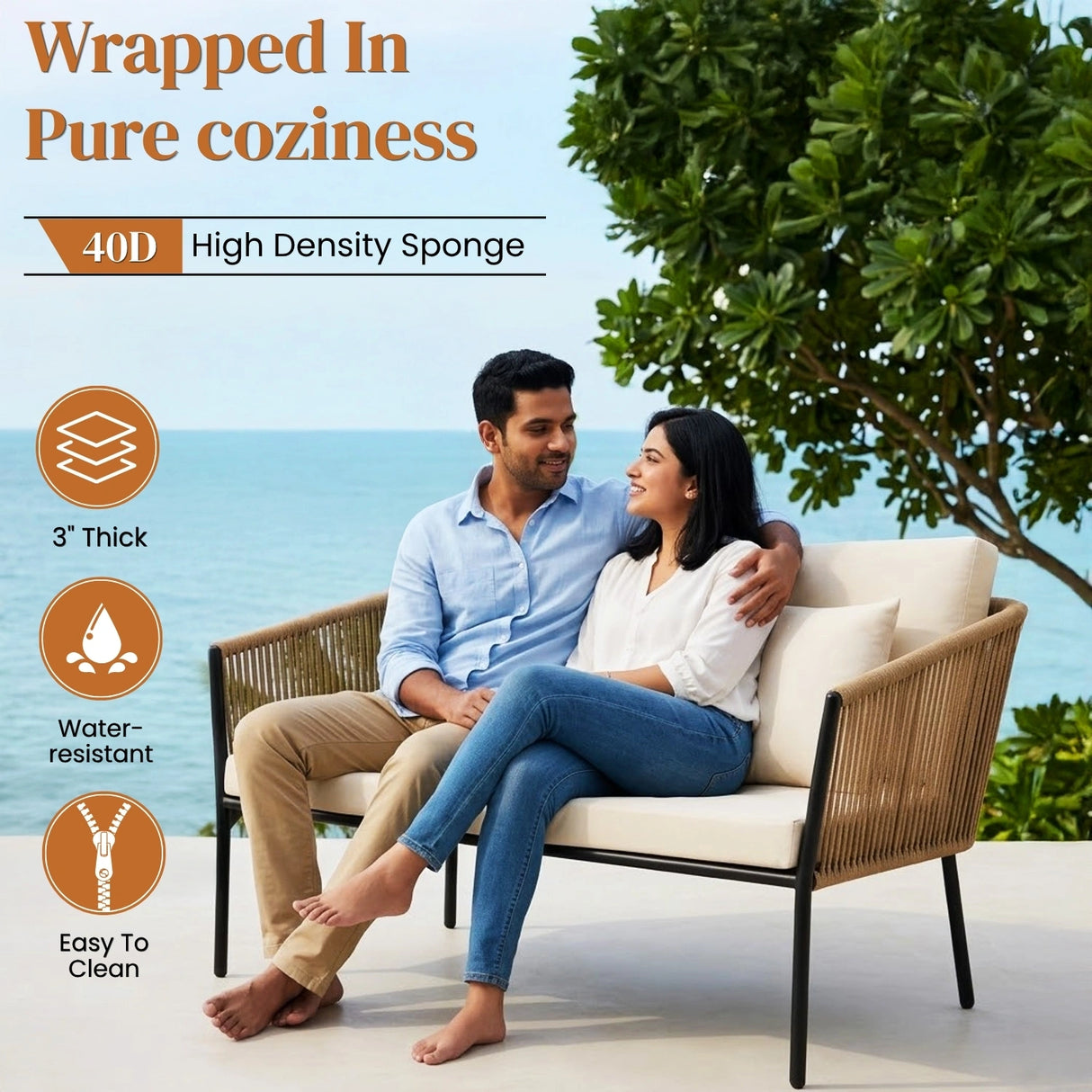 Outdoor 4 Seater Rope Sofa Set