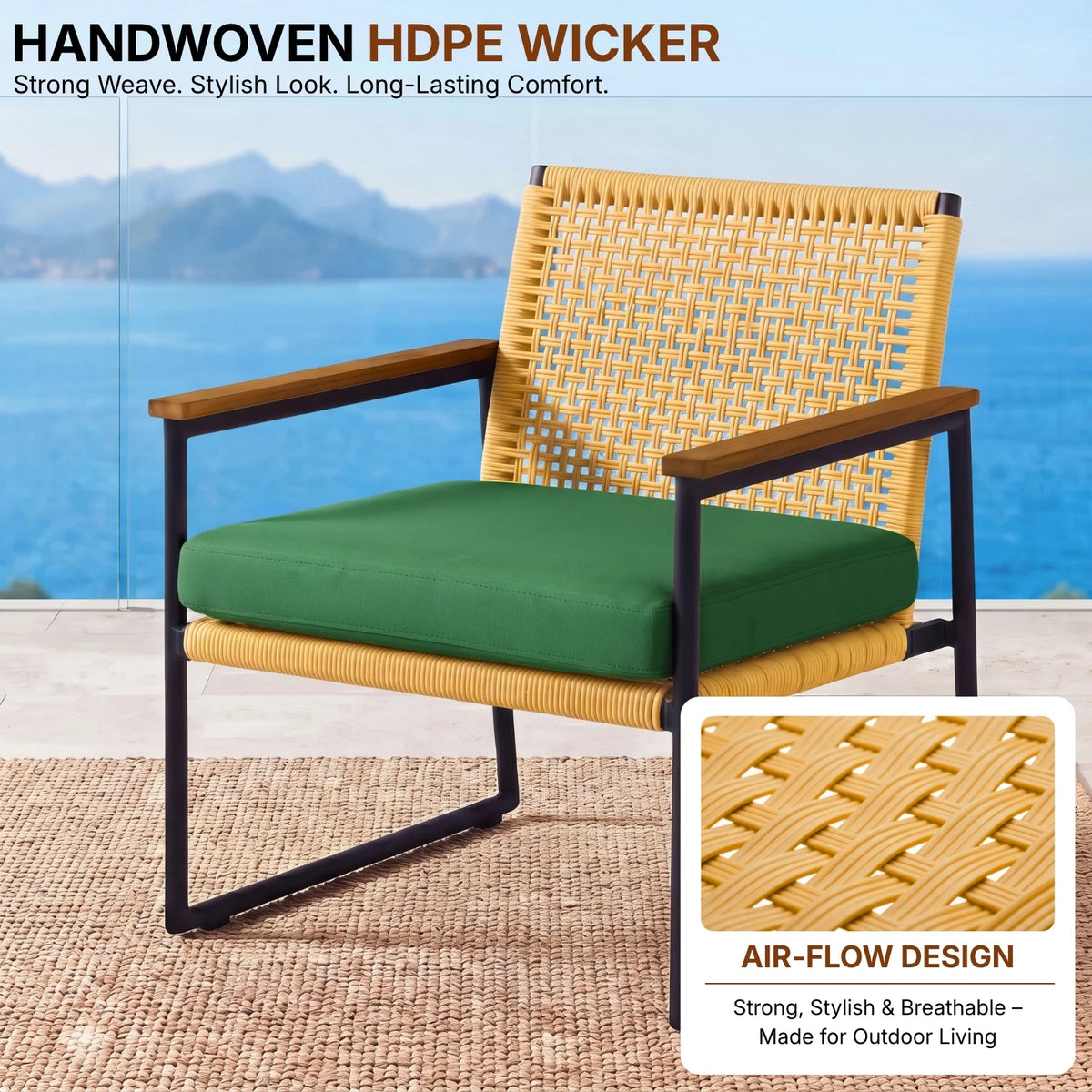 Outdoor 3-Piece Wicker Patio Set(Beige & Green)
