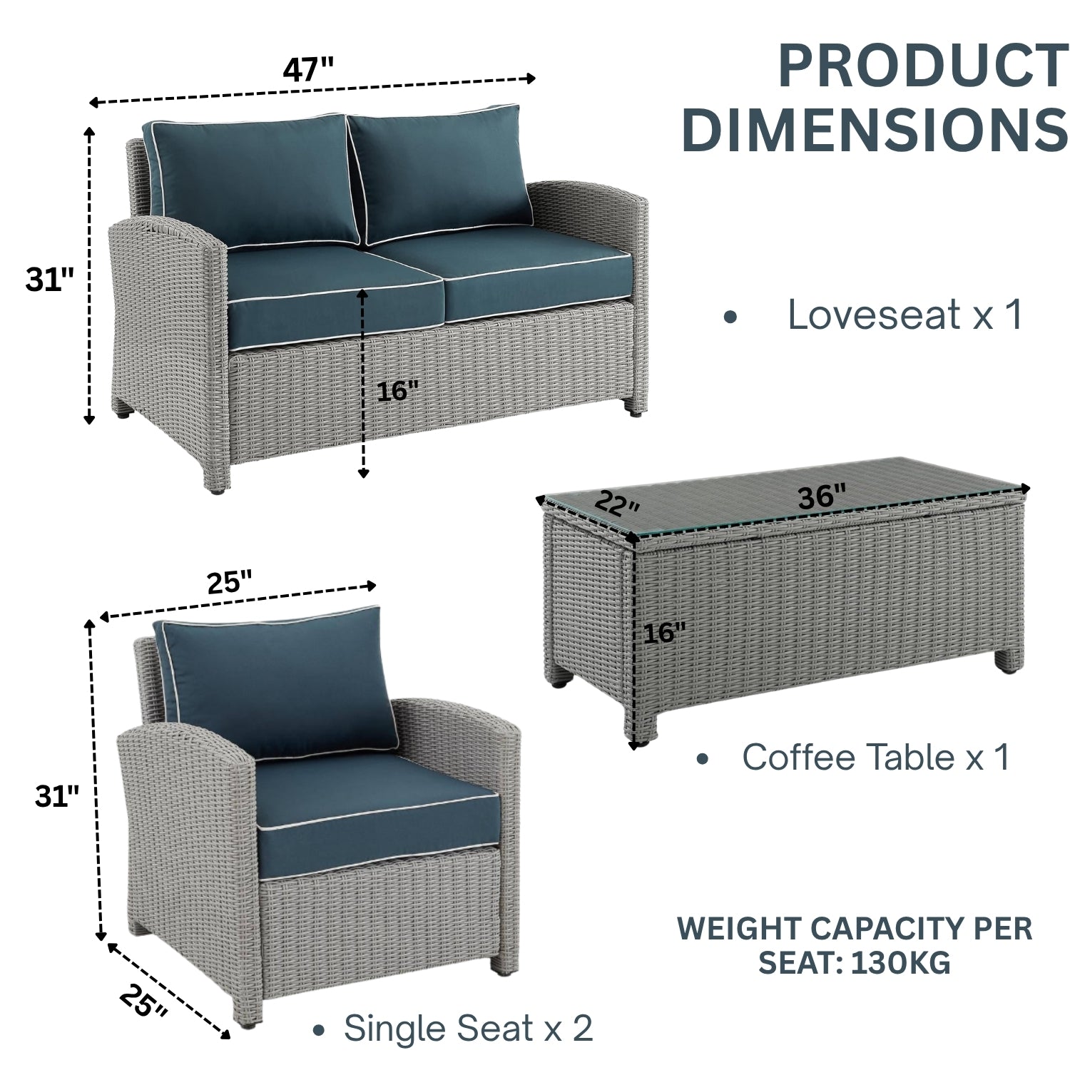 4 Pieces Patio Furniture Set, Outdoor Sectional Sofa