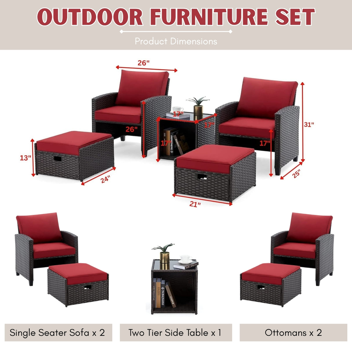 5 Piece Outdoor Patio Wicker Furniture Set