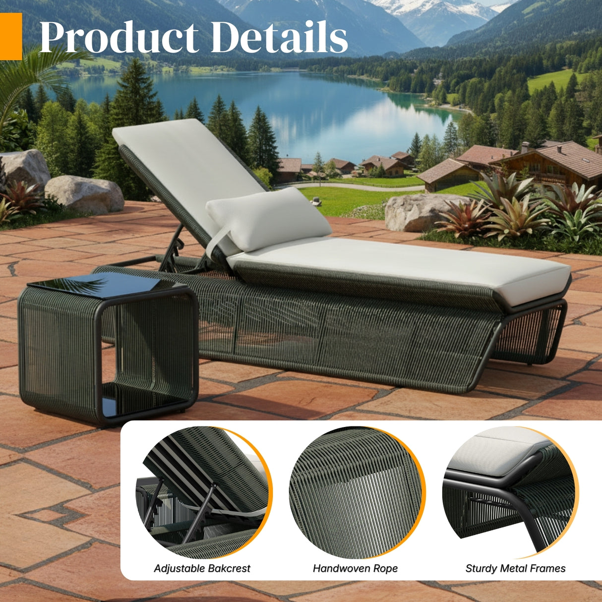 Outdoor Rope Lounge Chair With 2-Tier Table