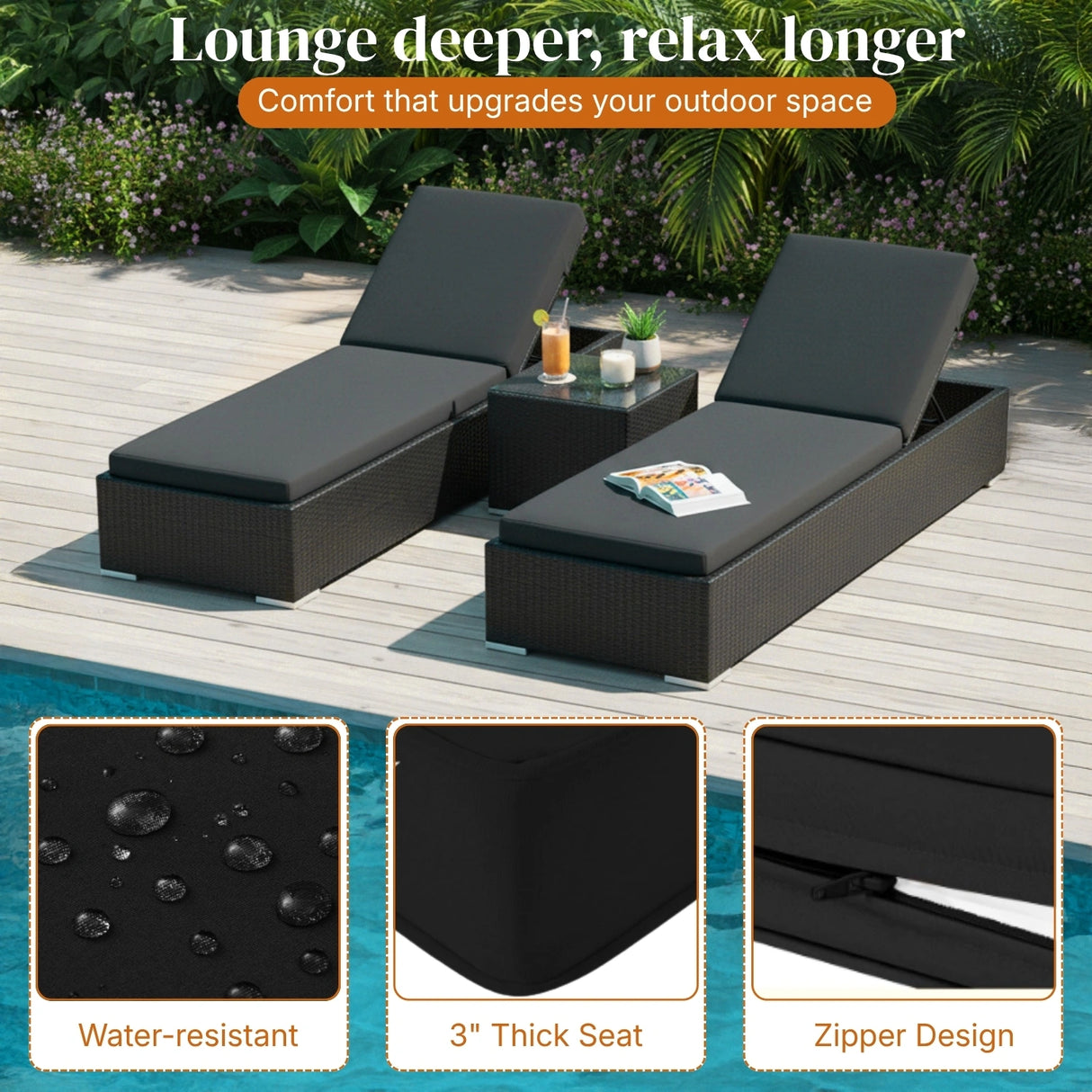 Outdoor Wicker Lounge Chairs Set of 2
