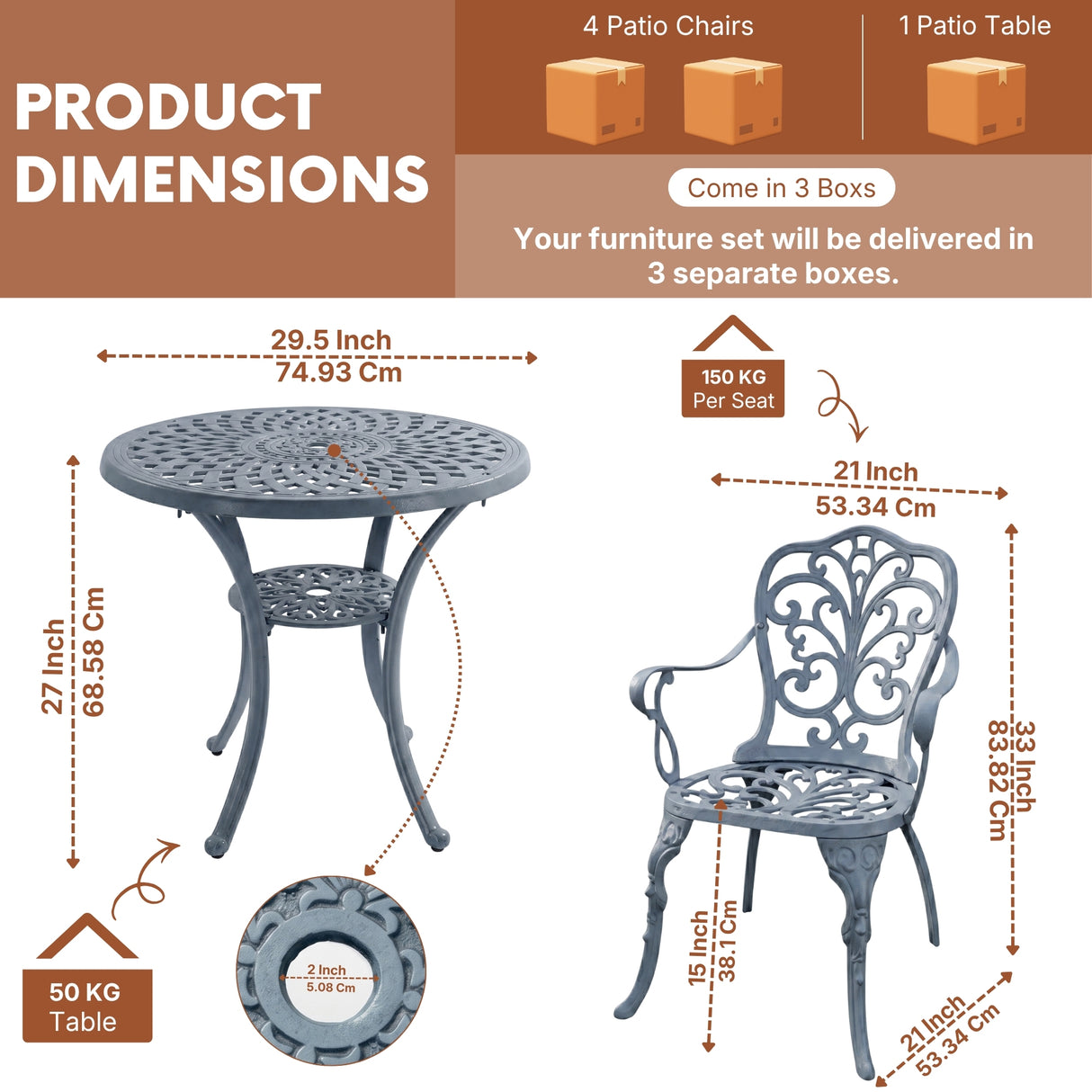 Outdoor Cast Aluminum 5-Piece Patio Conversation Set (Grey)
