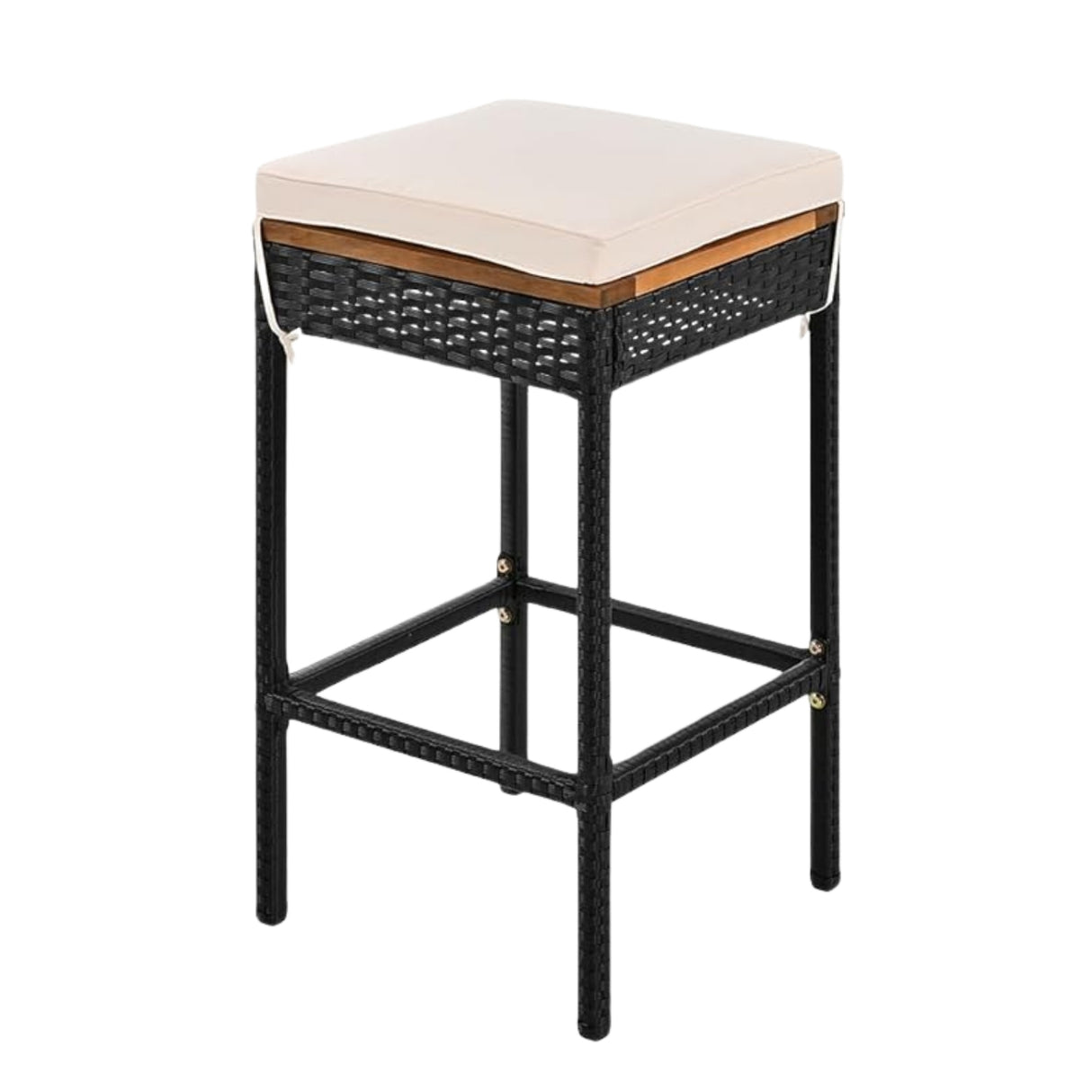 5-Piece Outdoor Rattan Wicker Bar Set with Wooden Top Table