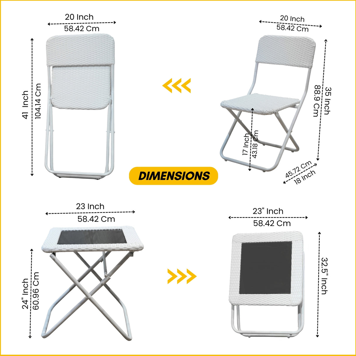 3-Piece Outdoor Wicker Folding Patio Set (White)