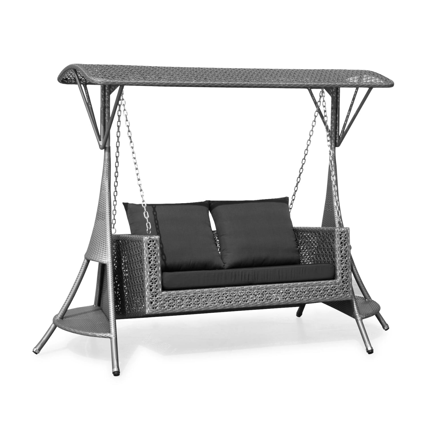 Outdoor Rattan Wicker 2-Seat Patio Swing Chair with Shade & Cushions