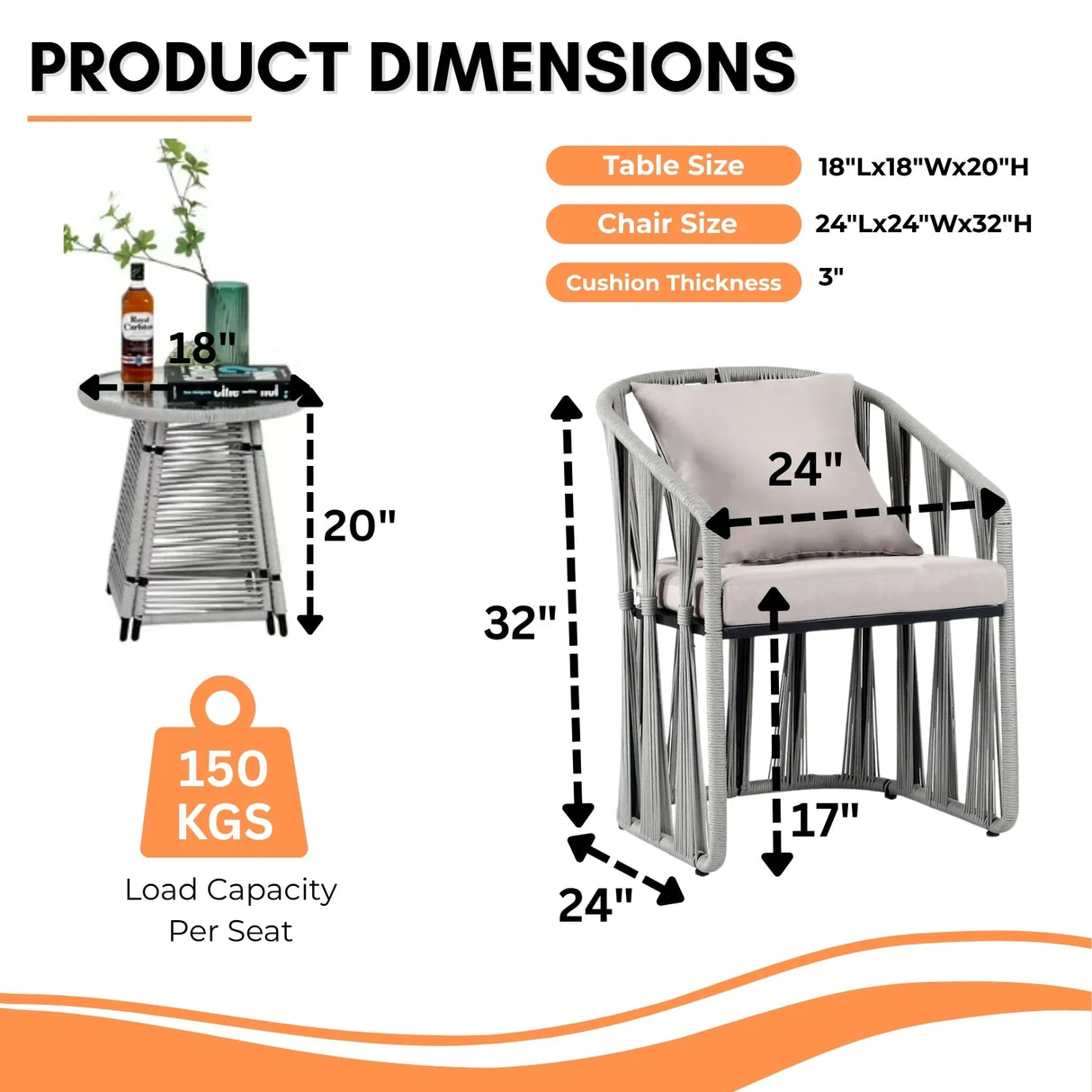 Outdoor Rope 3-Piece Patio Set