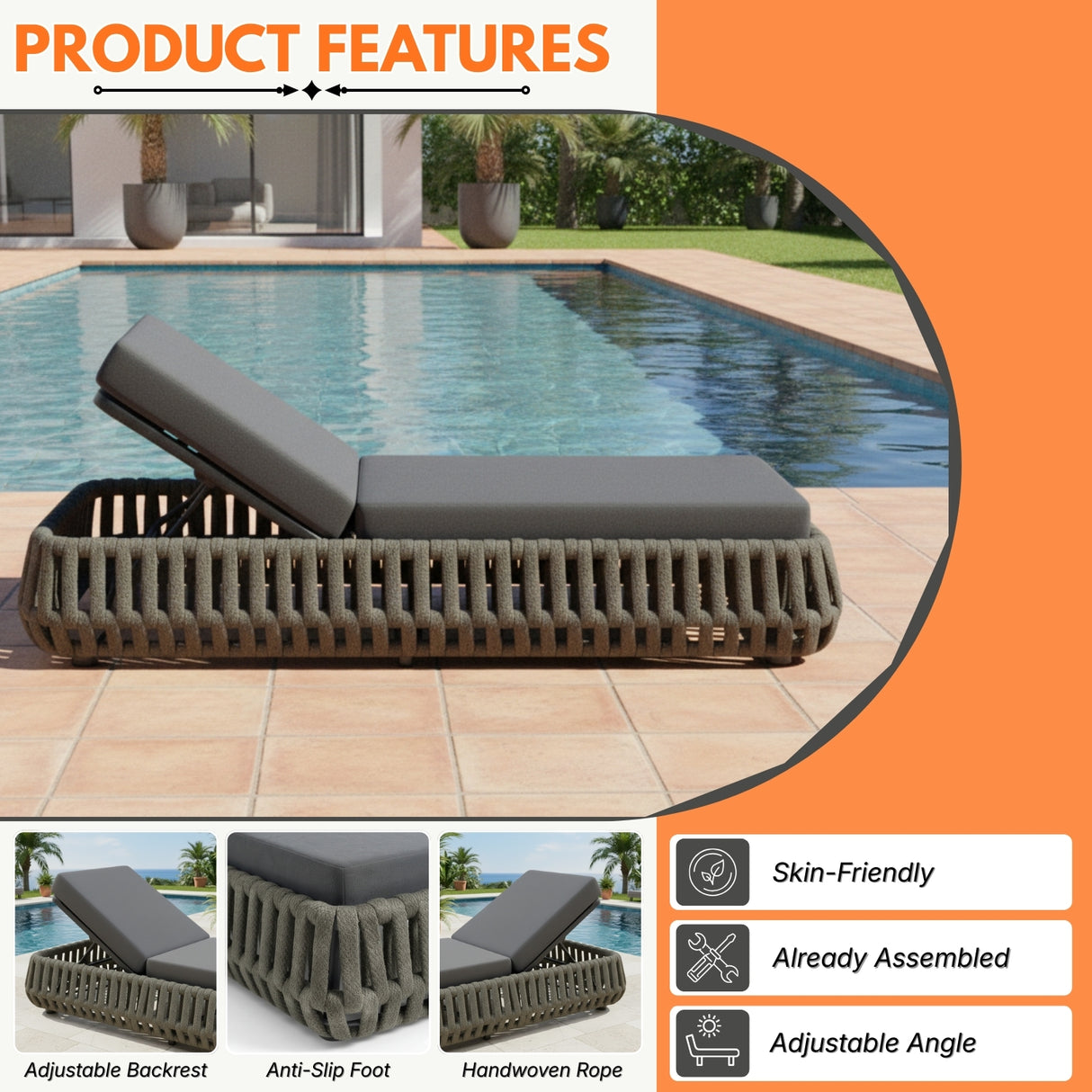 Outdoor Rope Lounge Chairs Set of 2 With Side Table