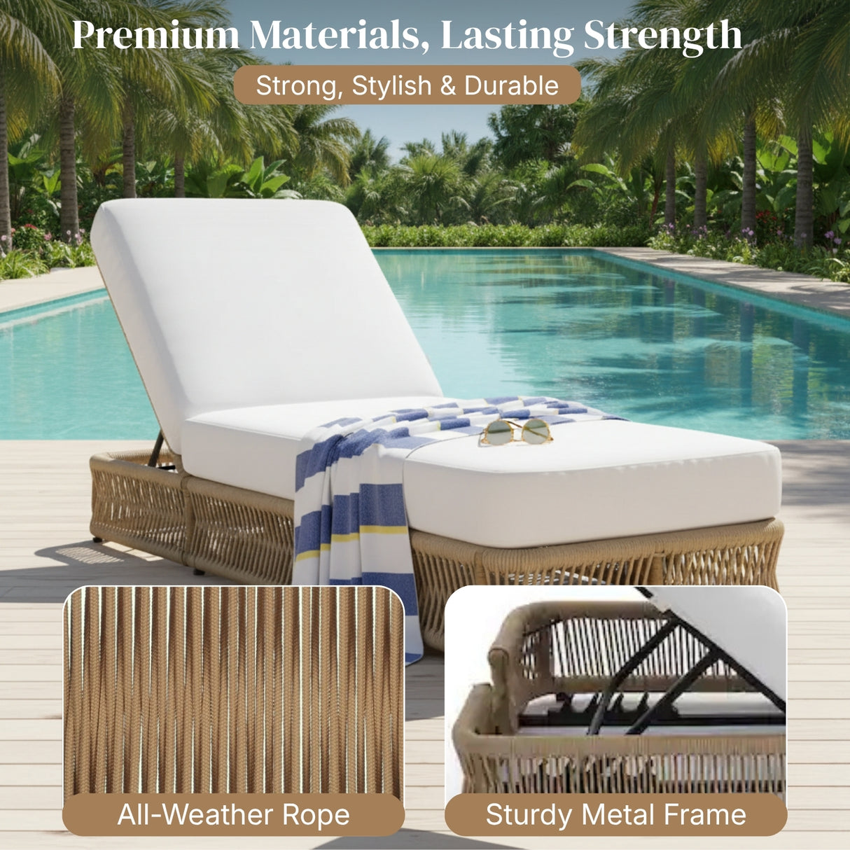 Outdoor All-Weather Rope Lounger Set of 2 (Beige & White)