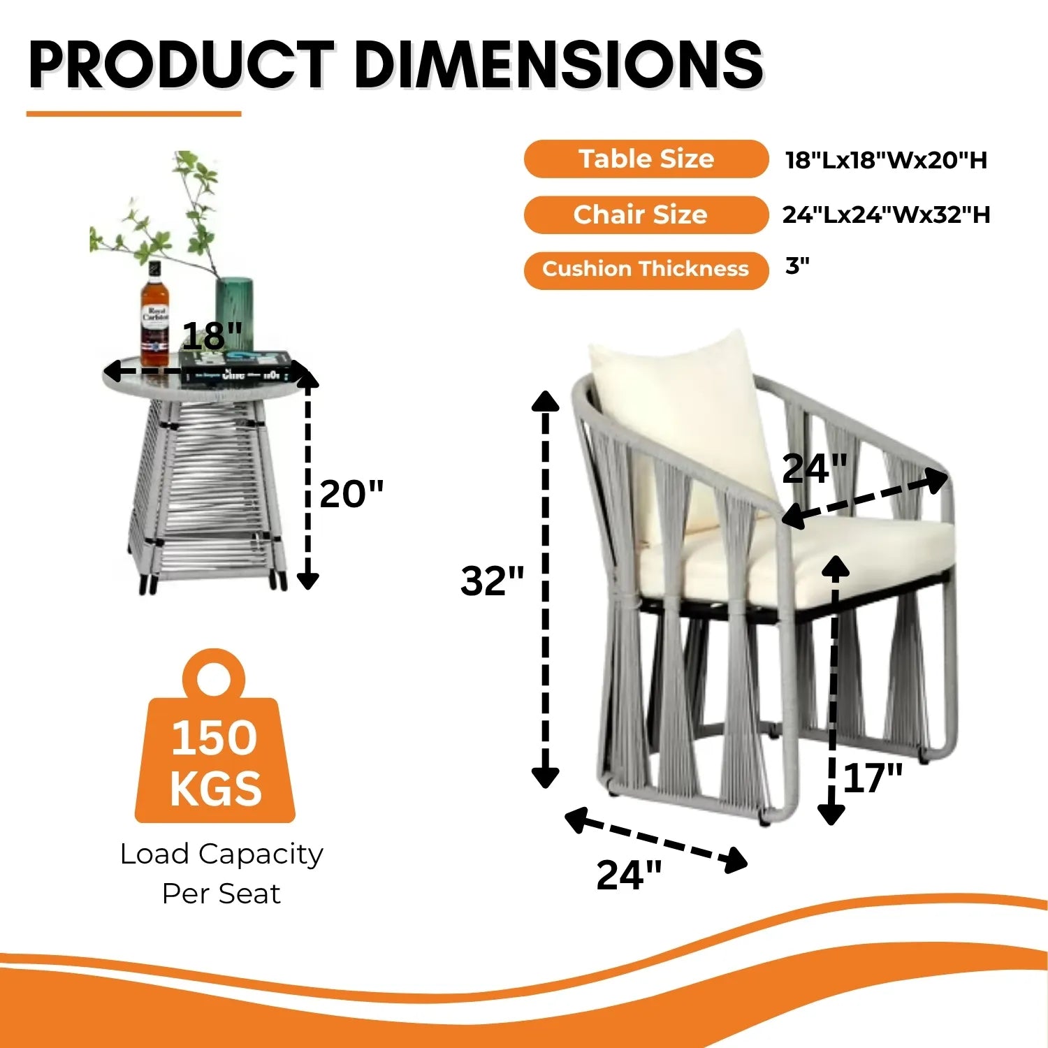 Outdoor Rope 3-Piece Patio Set