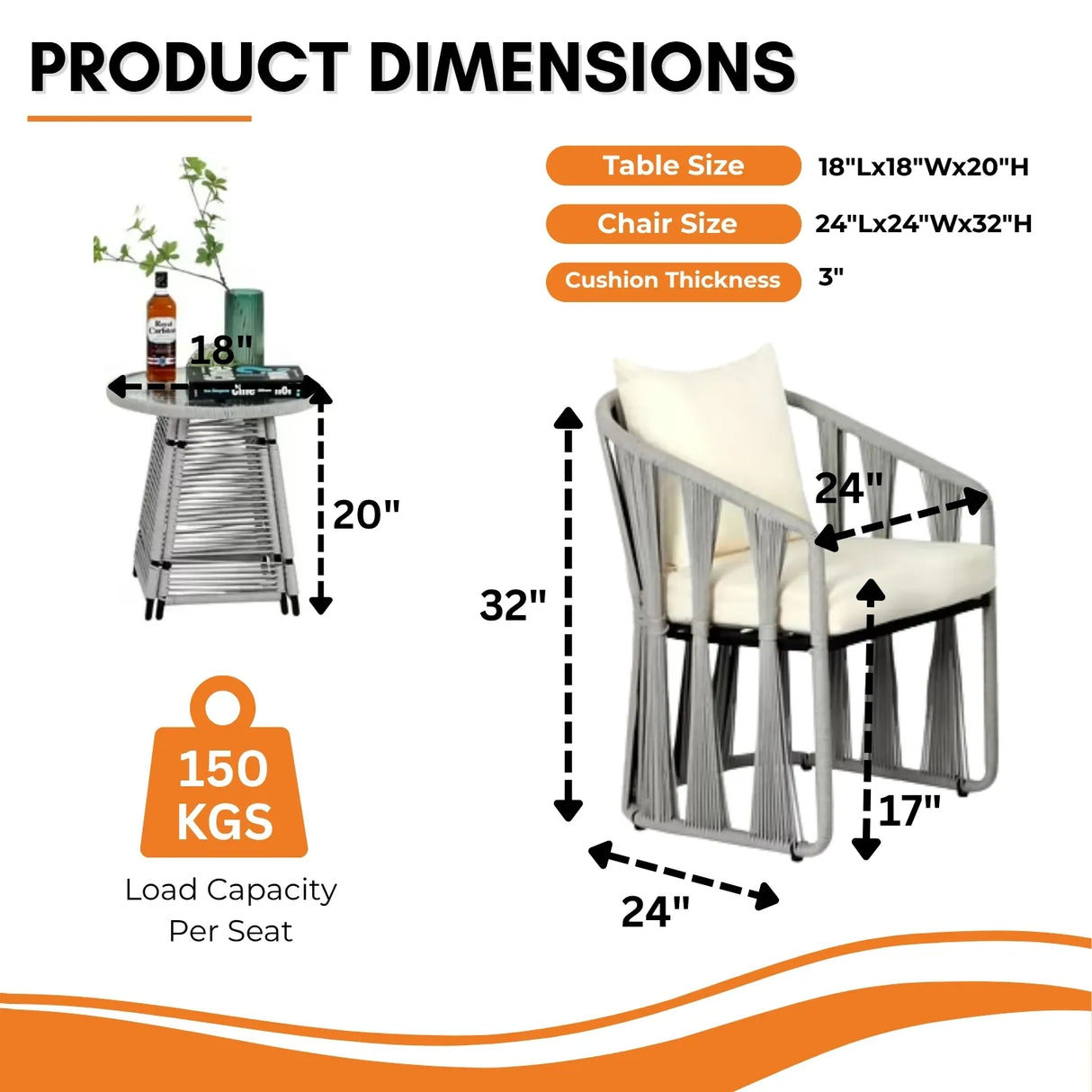 Outdoor Rope 3-Piece Patio Set