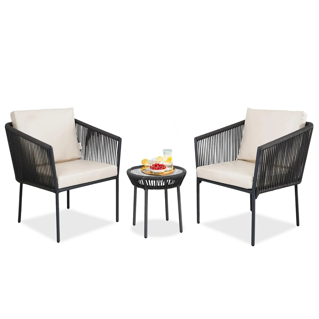 Outdoor Rope Patio Set with Glass Top Table