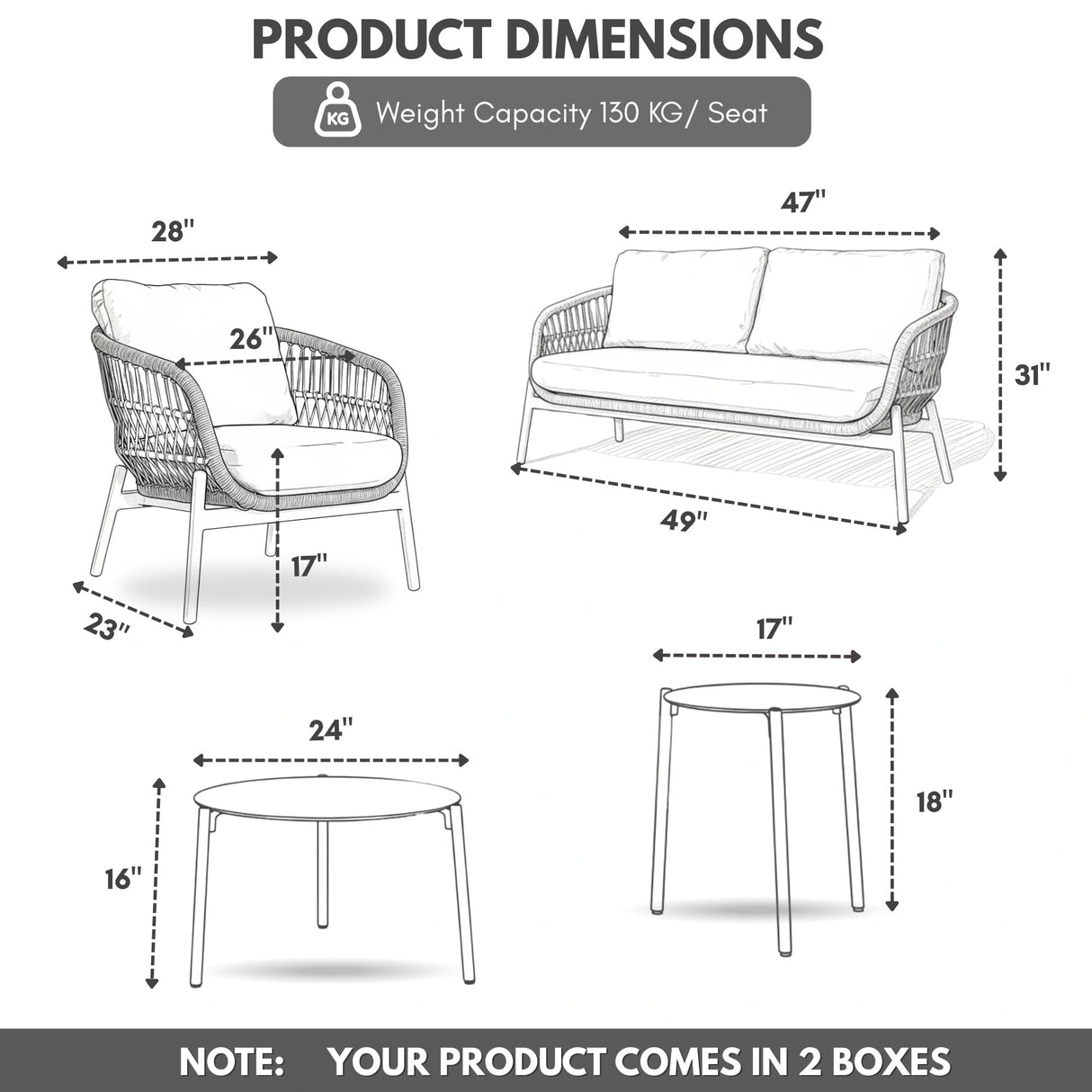 Outdoor 4 Seater Rope Conversation Sofa Set