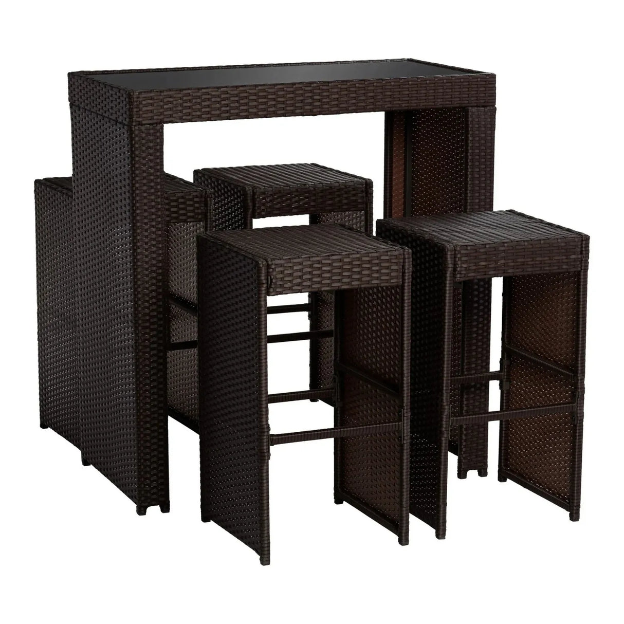 5-Piece Outdoor Rattan Wicker Bar Set with Glass Top Table
