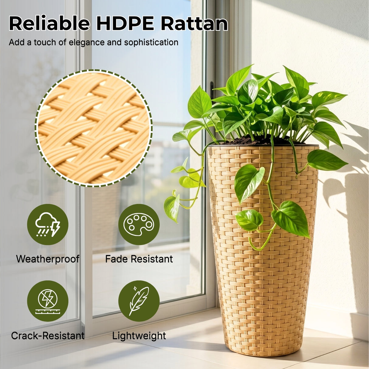 2-Piece Outdoor Wicker Planter Set (Beige)