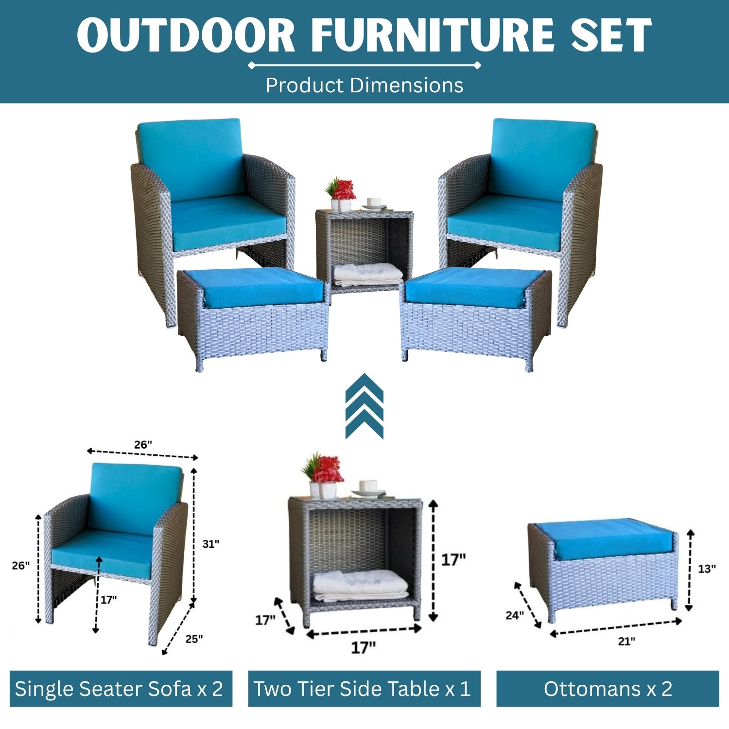 Outdoor 5 Piece Patio Wicker All Weather Sectional Furniture Set