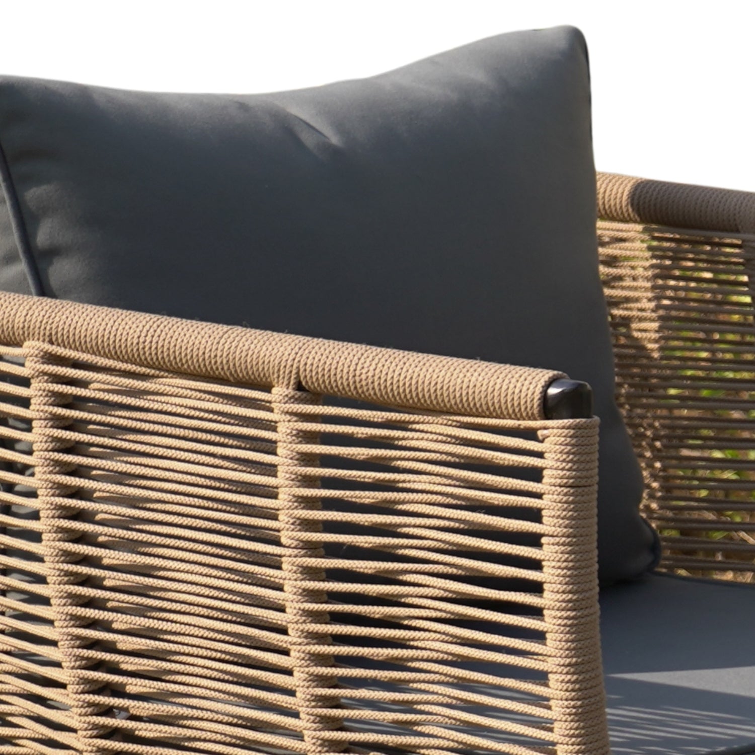 Outdoor Rope 4-Piece Patio Sofa Set with Glass Top Table (Beige & Dark Grey)