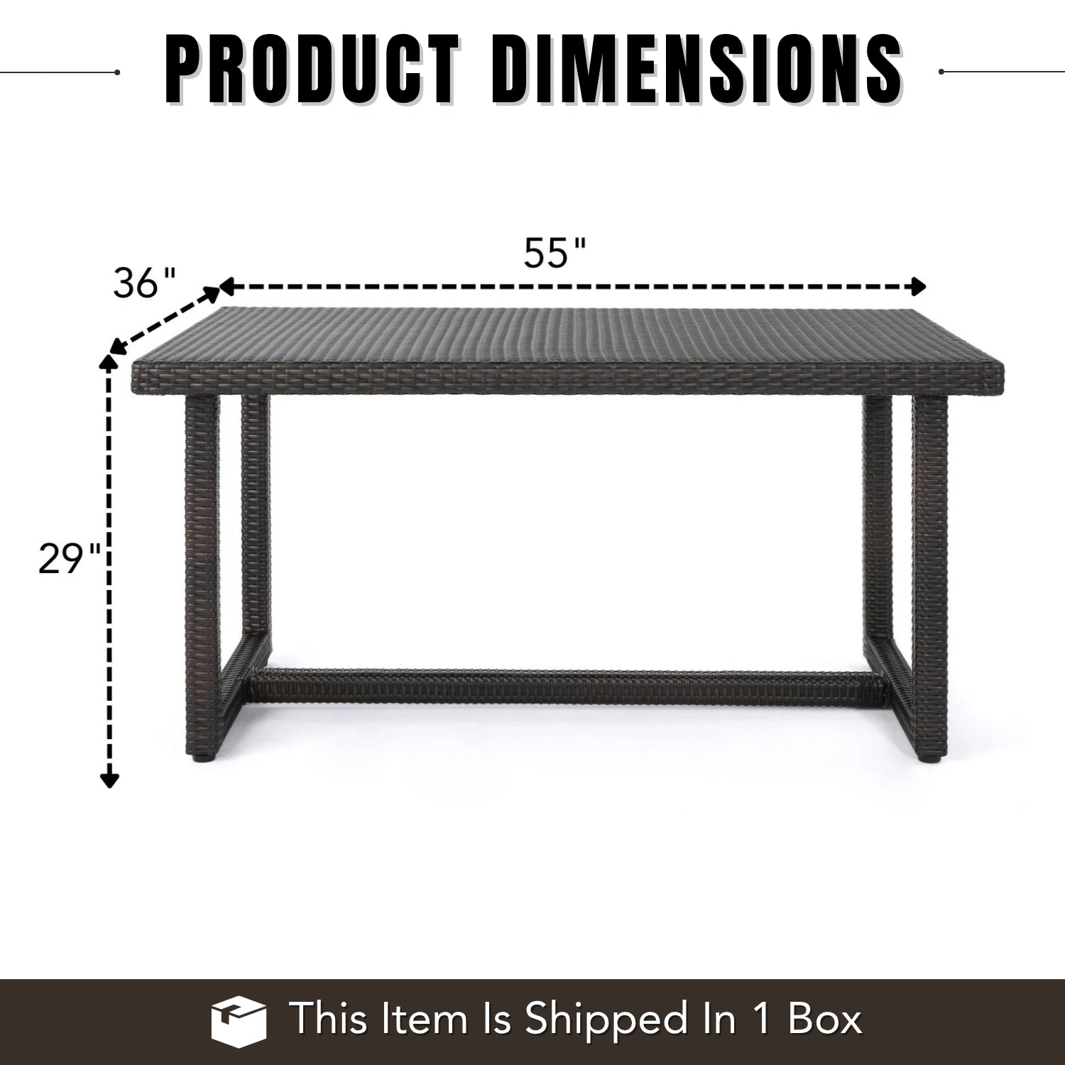 Outdoor Rattan Wicker Patio Table (Dark Brown)