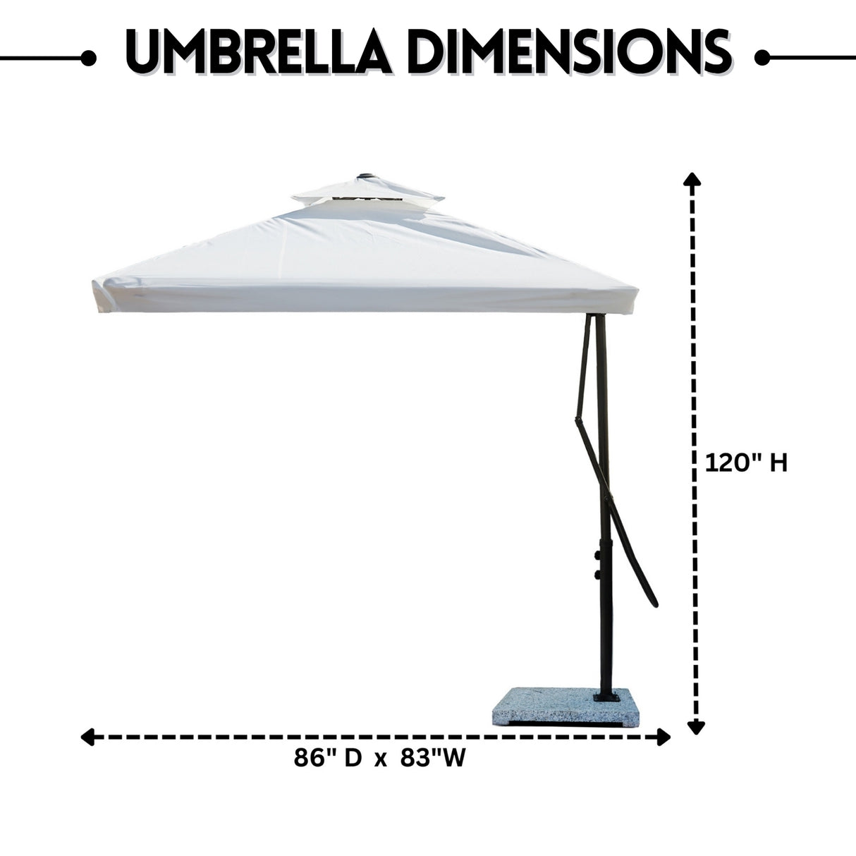 10ft Side Pole Square Shape Outdoor Umbrella With Marble Base (White)