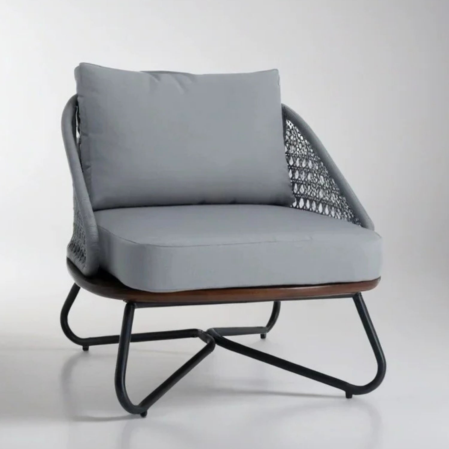 Outdoor Grey Rope 4-Piece Sofa Set With Wooden Top Table