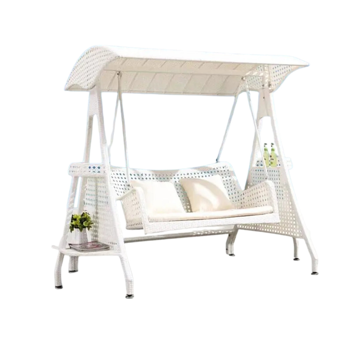 Outdoor Wicker 2-Seat Patio Swing Chair with Shade & Cushions