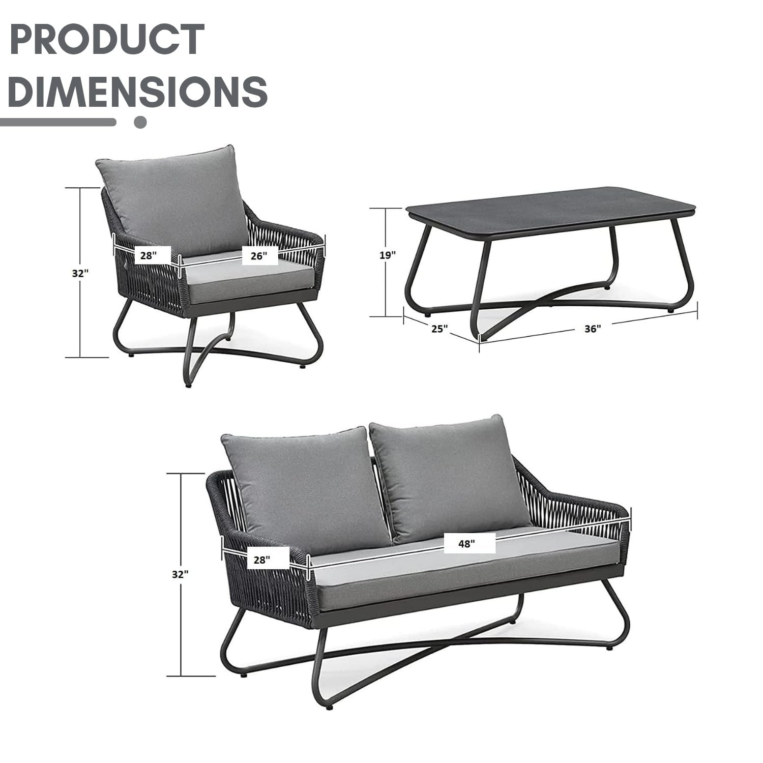 Outdoor 4 Seater Rope Conversation Sofa Set