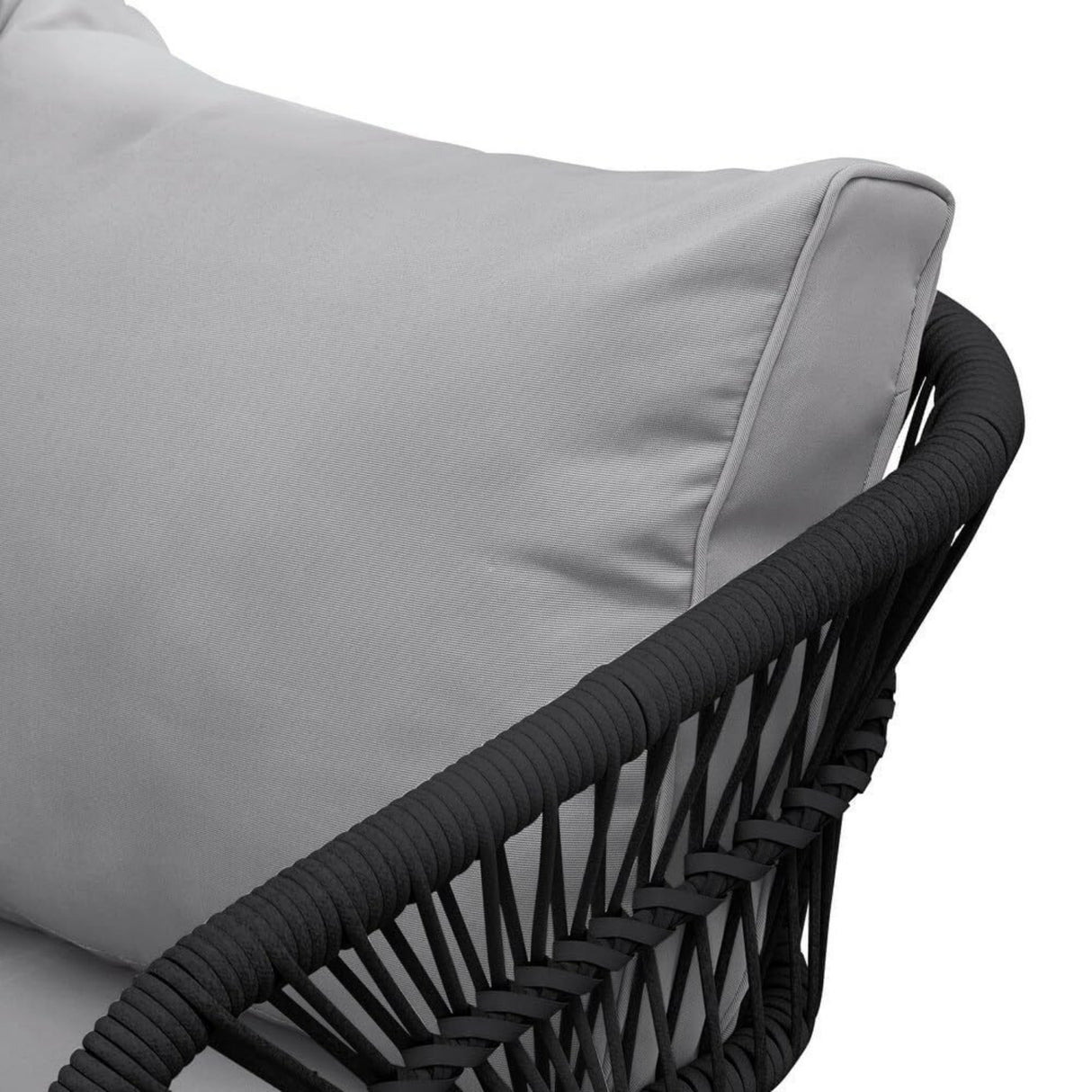 Outdoor Rope 4-Piece Patio Sofa Set with Glass Top Table (Black/Light Grey)