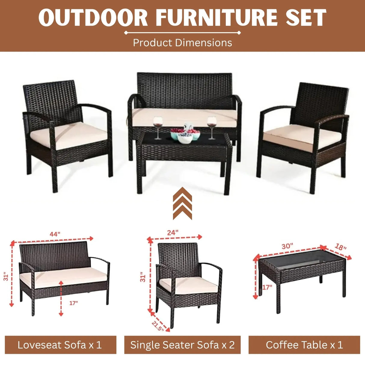 4 Pieces Patio Furniture Set, Outdoor Sectional Sofa