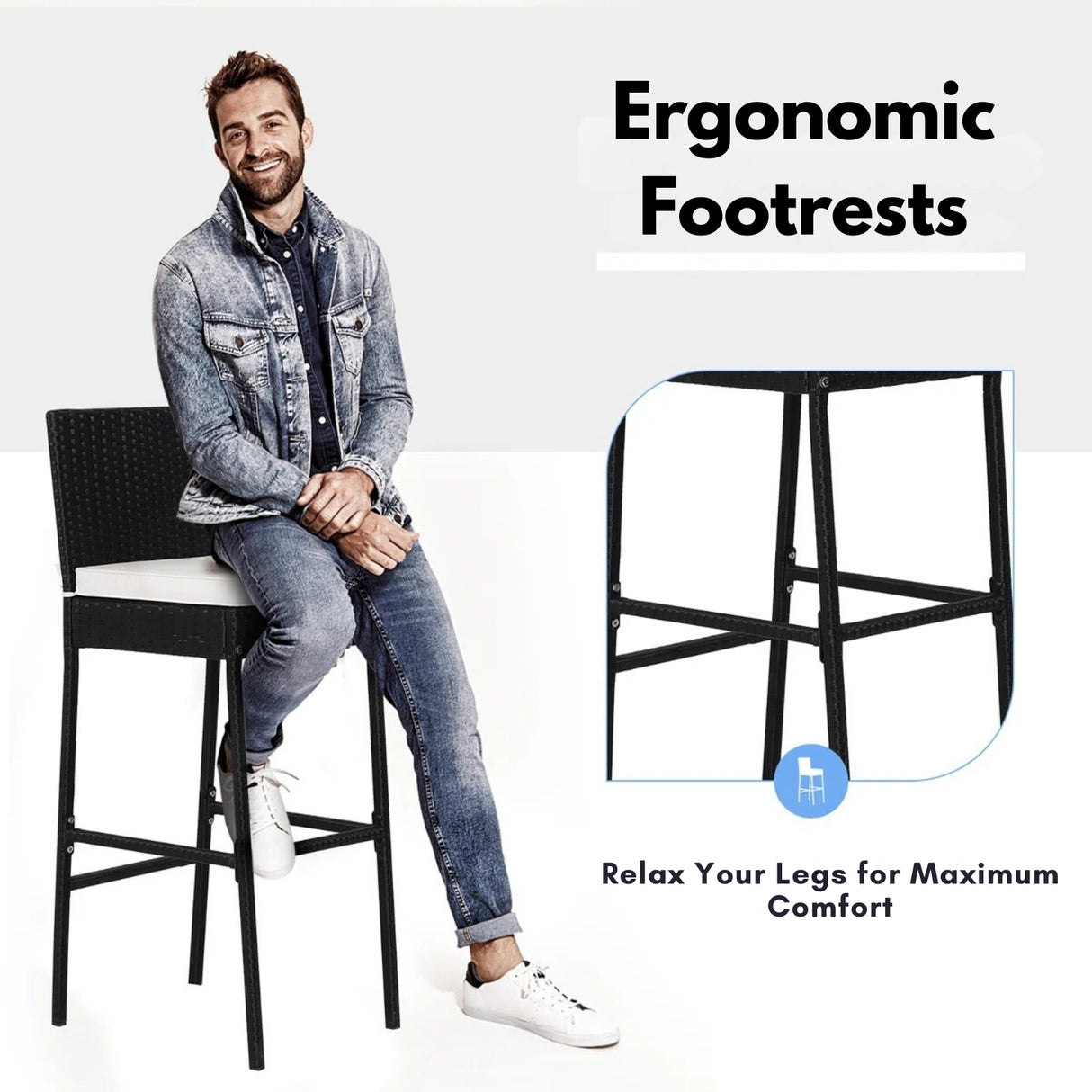 5-Piece Outdoor Rattan Wicker Bar Set with Wooden Top Table