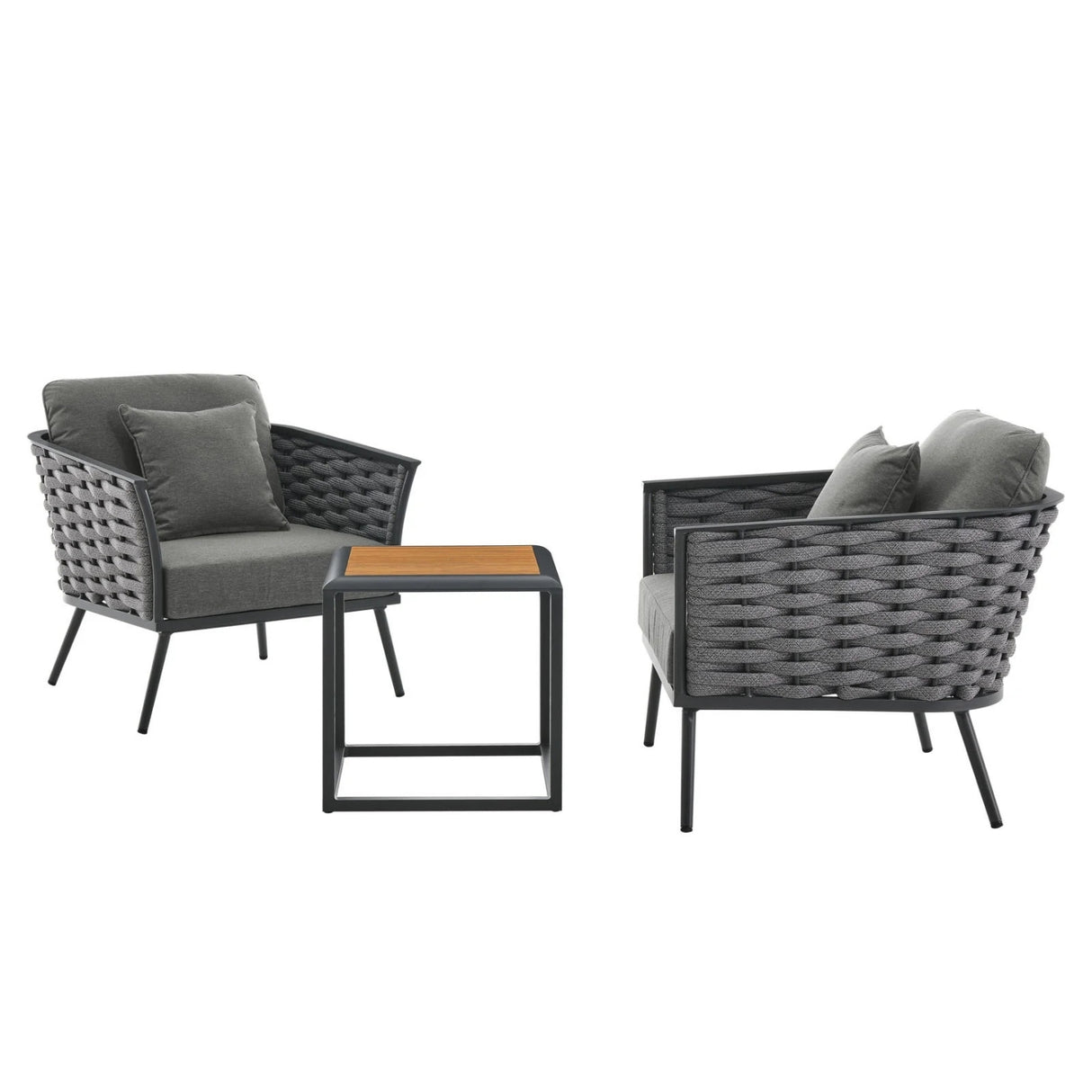 Outdoor Rope 3-Piece Patio Set With Wooden Top Table