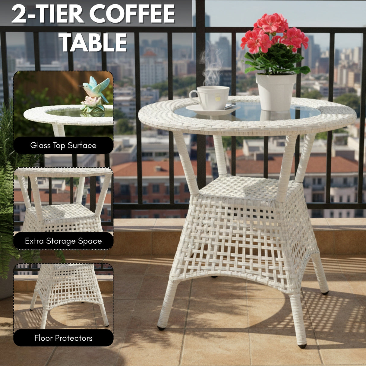 Outdoor Wicker 5-Piece Patio Set with Outdoor Umbrella
