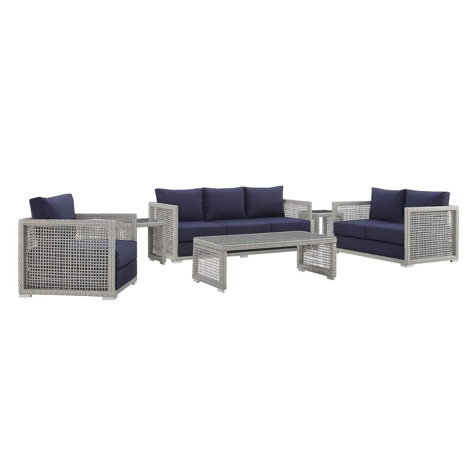 Outdoor Wicker Woven 6 Pieces Sectional Patio Furniture Set