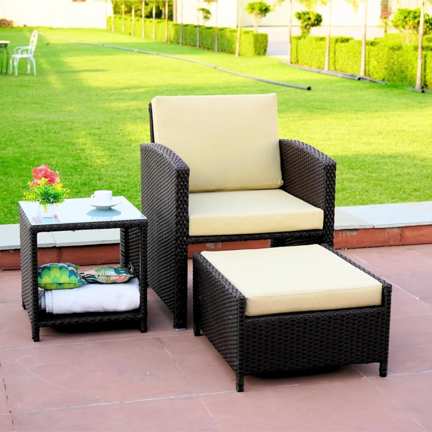 Outdoor 5 Piece Patio Wicker All Weather Sectional Furniture Set