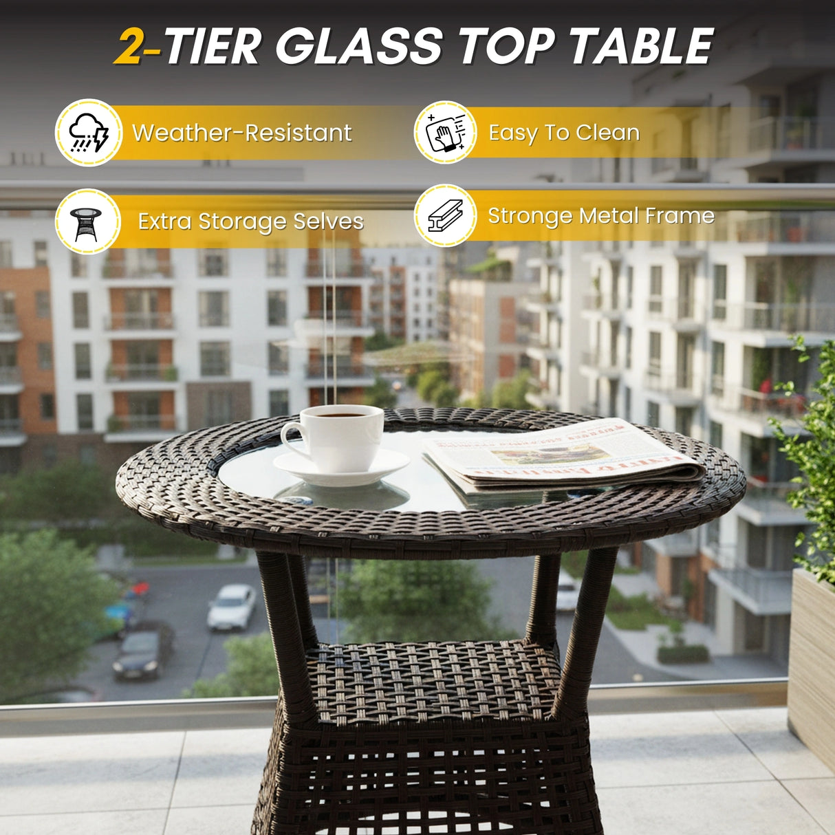 5-Piece Outdoor Rattan Wicker Patio Bistro Set