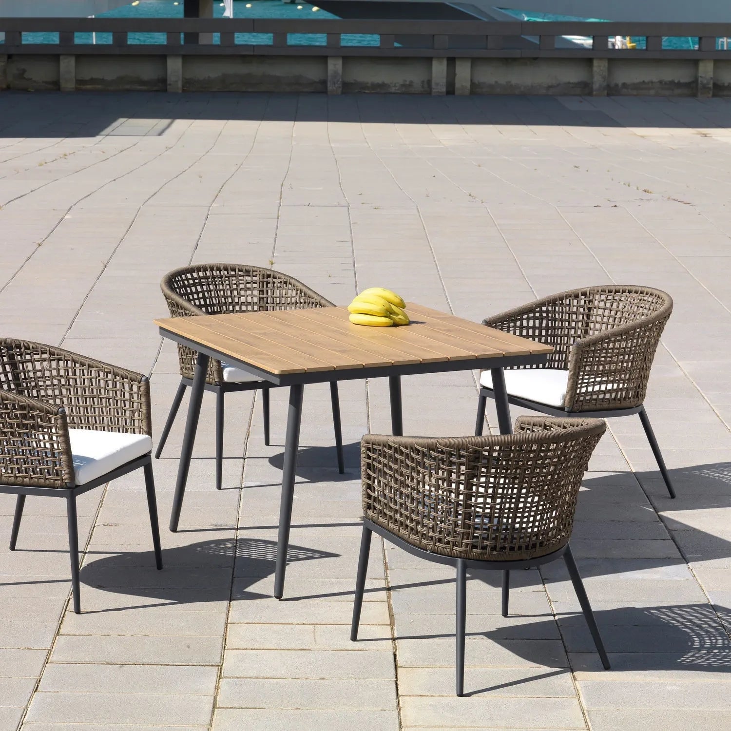 5-Piece Outdoor Patio Dining Set With Wooden Tabletop