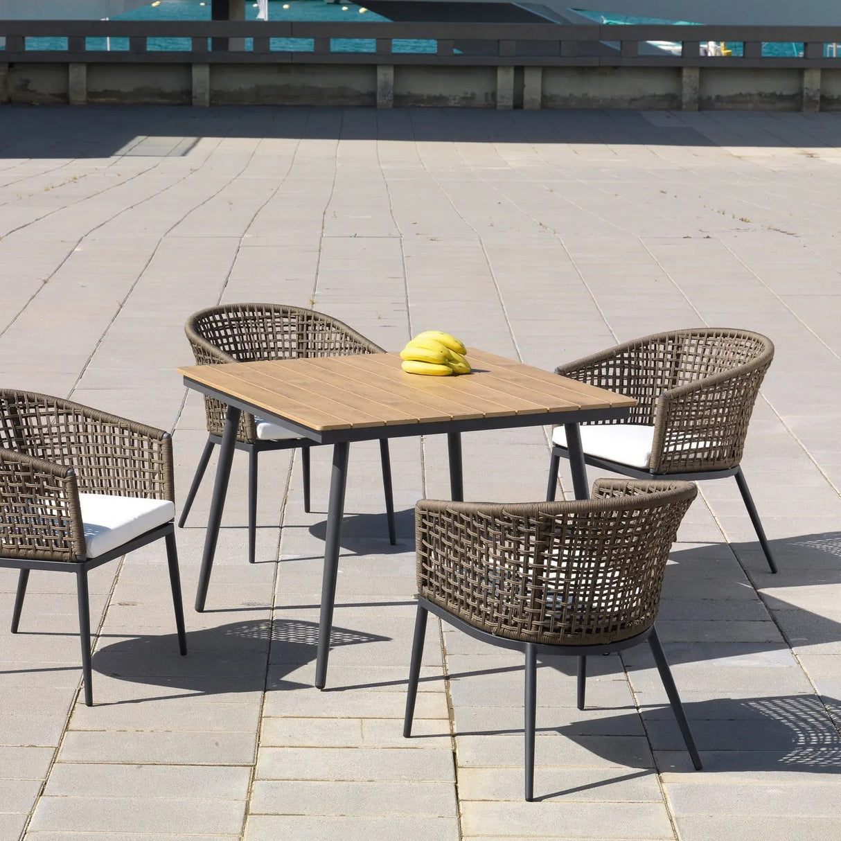 5-Piece Outdoor Patio Dining Set With Wooden Tabletop