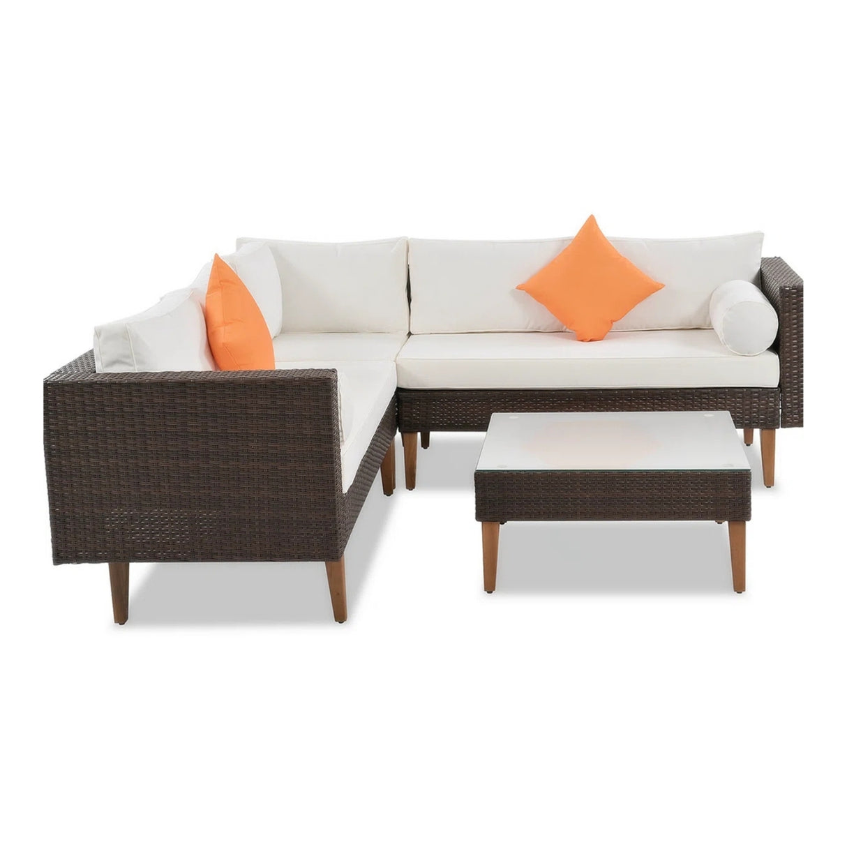 3-Pieces Outdoor Wicker L-Shape Sofa Set