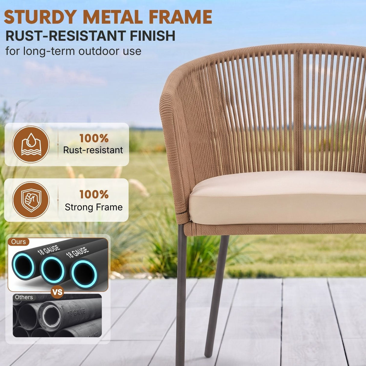 2-Piece Outdoor Rope Patio Dining Chairs