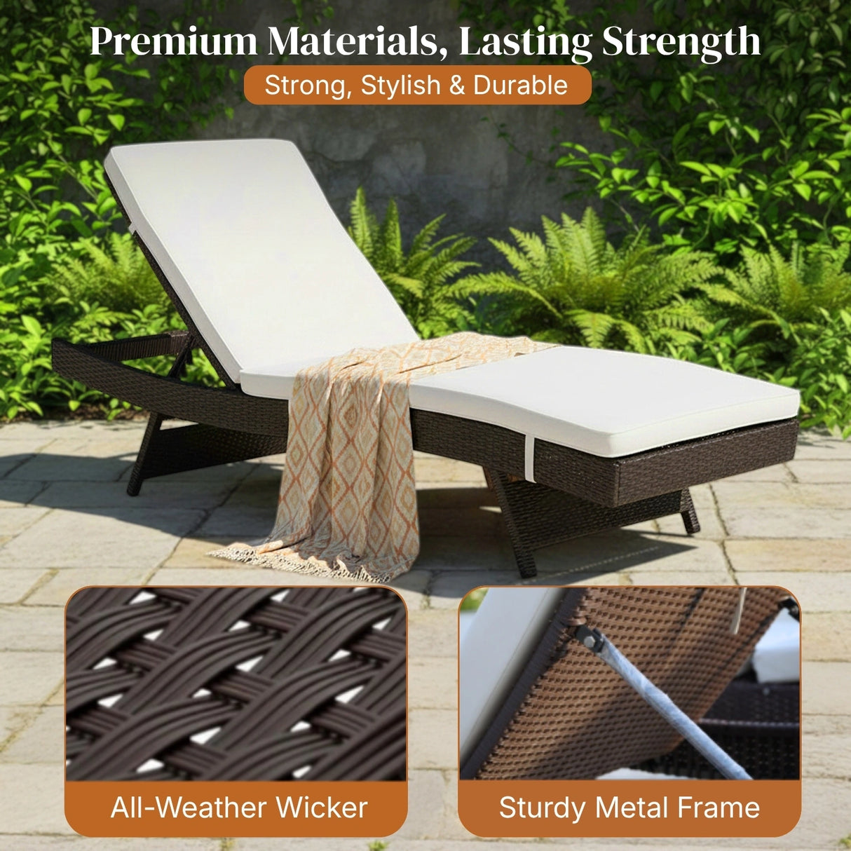 Outdoor Rattan Wicker Chaise Lounger For Poolside