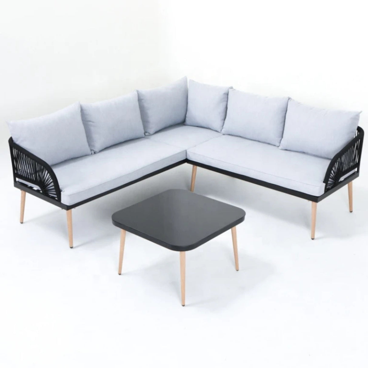 L-Shape 5 Seater Outdoor Patio Rope Conversation Set with Table