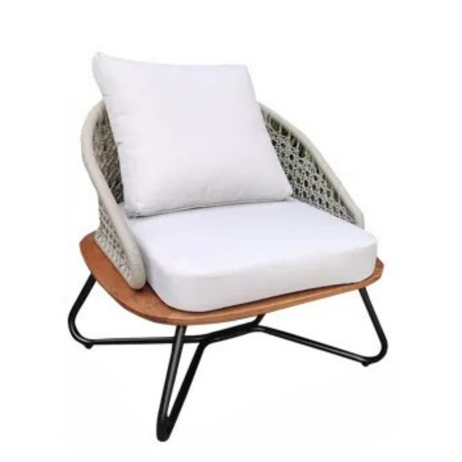 Outdoor Rope 3-Piece Patio Set With Wooden Top Table