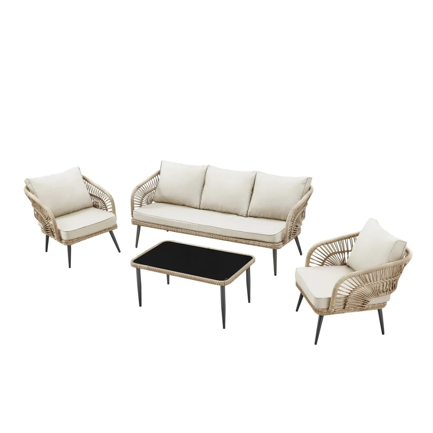 Outdoor Rope Conversation Patio Sofa Set (Beige/Cream)