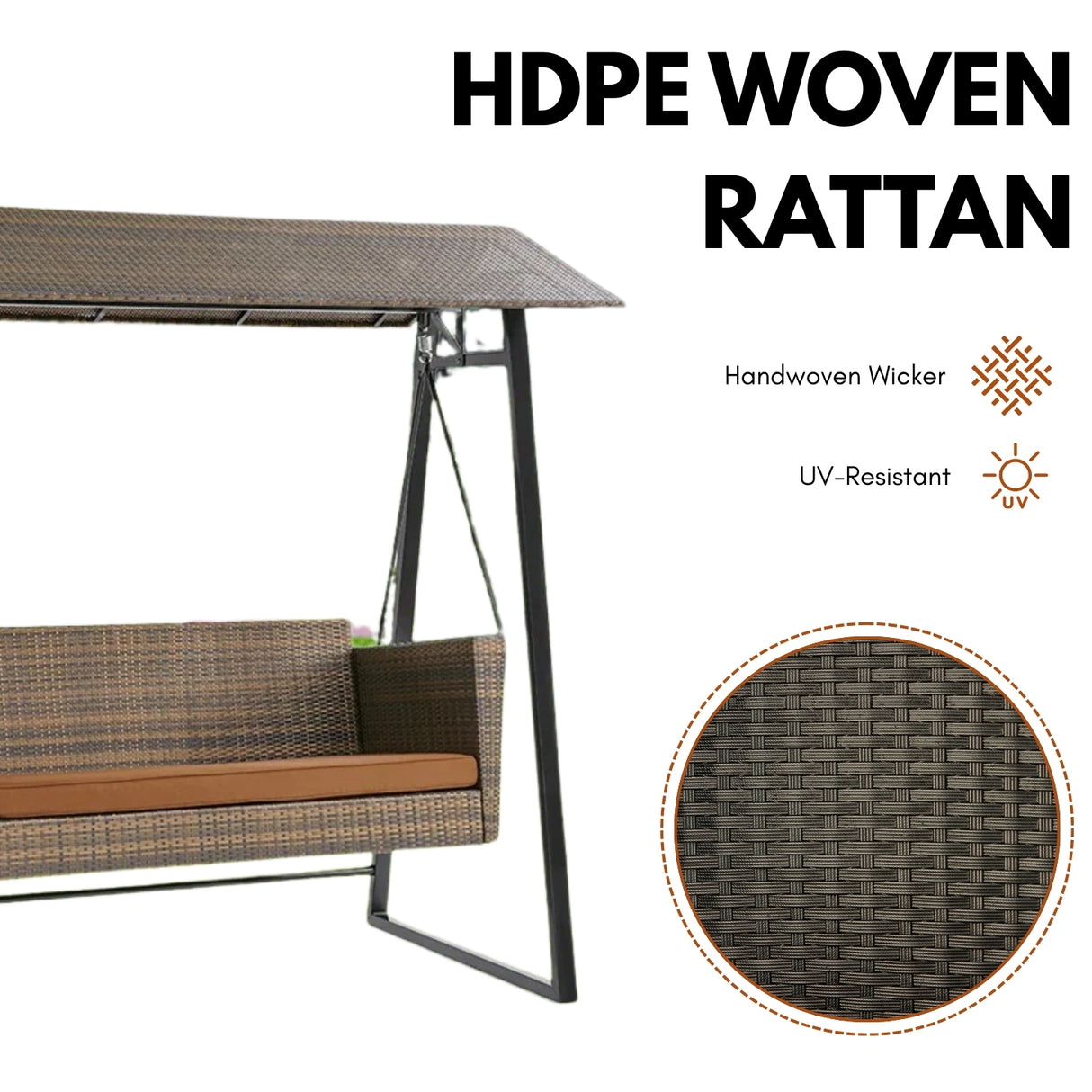 All Weather Wicker 2-Seat Patio Swing Chair with Shade & Cushions