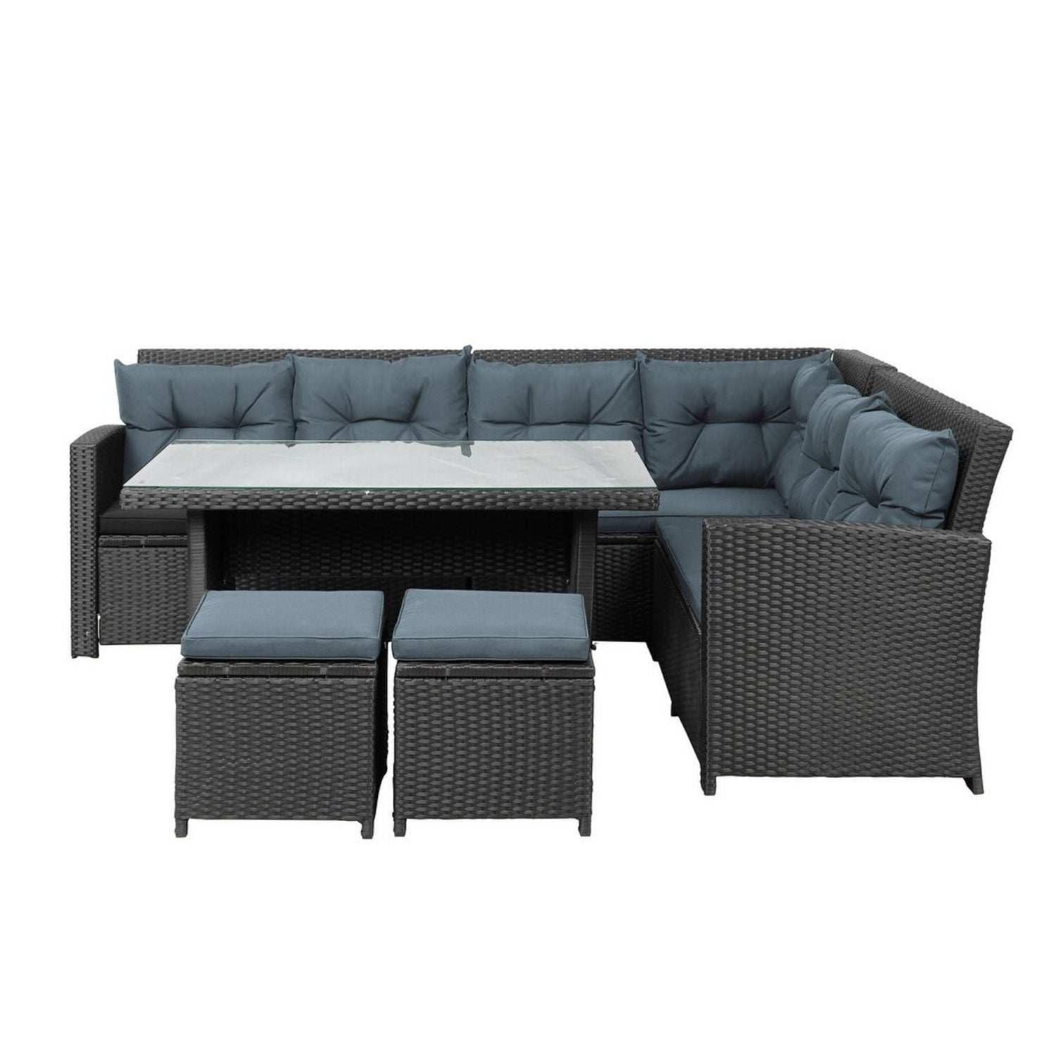 5-Piece Wicker Patio Conversation Set (Dark Brown/ Cyan Blue)