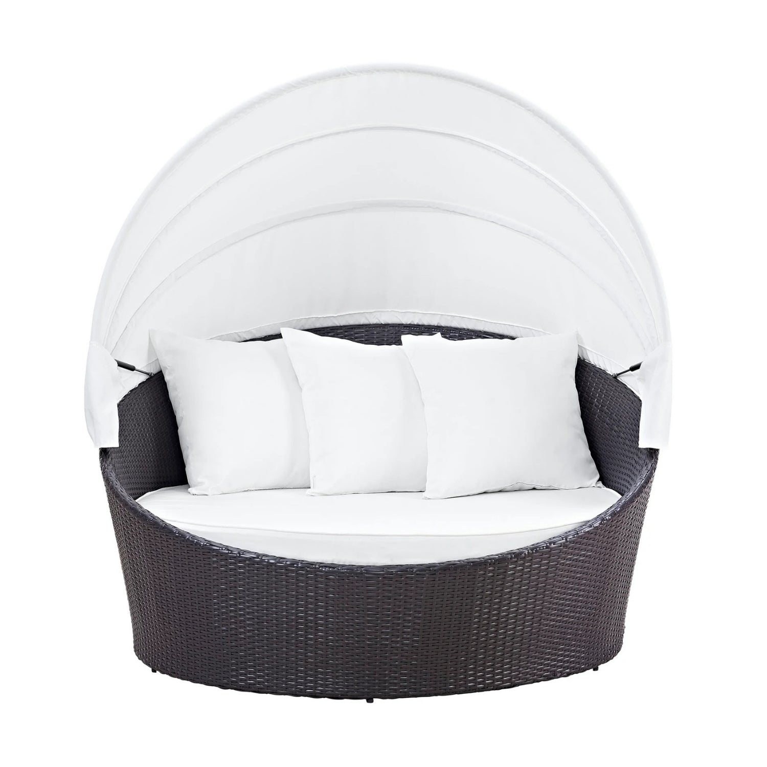 Outdoor Rattan Wicker Patio Daybed with Retractable Canopy